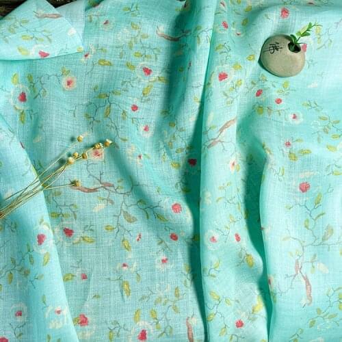 High quality ramie fabric Floret leaf printing patchwork High end designer robe shirt dress sewing