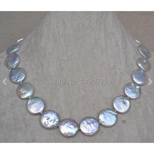 Wholesale Pearl Necklace, Big Coin 18 Inches 18-19mm White Color Natural Freshwater Pearl Necklace , Wedding Bridesmaids Jewelry
