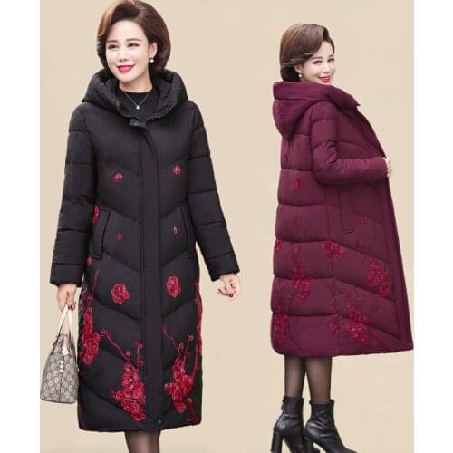 Plus Size 4XL 5XL womens winter jacket Thicken hooded Cotton clothing jacket Middle age clothing womens winter down jacket New