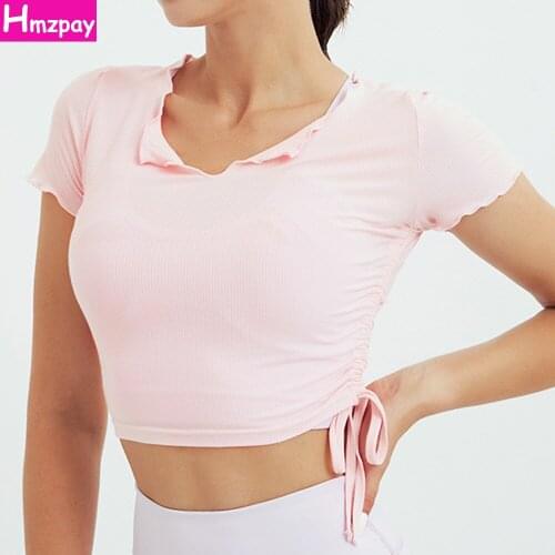 Womens Summer Loose Fitness Short-Sleeved High-Elastic Yoga Tops Gym Training Exercise T-Shirt Running Quick-Drying Sportswear