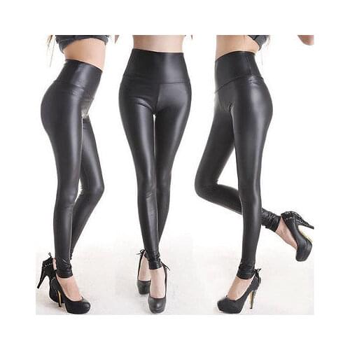 Women Sexy Faux Leather Pants Matt look Pant high waist Stretch Black leather Slim Autumn Spring Trousers Leggings