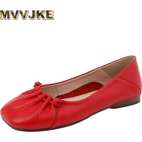 MVVJKE Women Genuine Leather Flats Shoes Woman Loafers Square Toe Spring Autumn Comfortable Flat Casual Shoes Plus Size 35-42