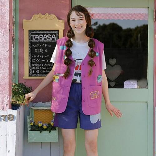 Cartoon Appliques Tassel Casual Women Jackets Vests 2021 Summer Sleeveless V-neck Single-breasted Korean Fashion Ladies Coats