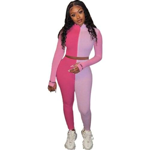 JRRY Women Tracksuit Ribbed Two Pieces Set Long Sleeve Top Pants 2 Pieces Set Ribbed Sports Suit Raised Line Patten Outdoor Wear