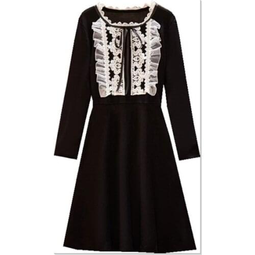 Splicing Lace Black Dress Women Elegant Trendy Vestido Festa Knitted Plus Size Women Clothes Office Ladies A-line Vestidos