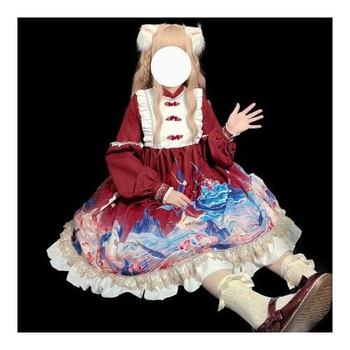 Lolita Chinese Style Op Dress Women Casual Lady Sweet Cute Girl Vintage Lotus Leaf Lace Long Sleeve Dresses Vestidos 2021 New