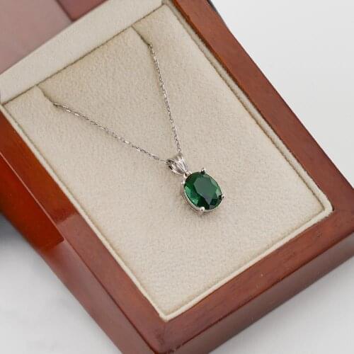 Women Silver Necklace with Oval Green Zircon Stone Fashion Trendy Women Accesories 925 Silver Famale Gift Made in Turkey