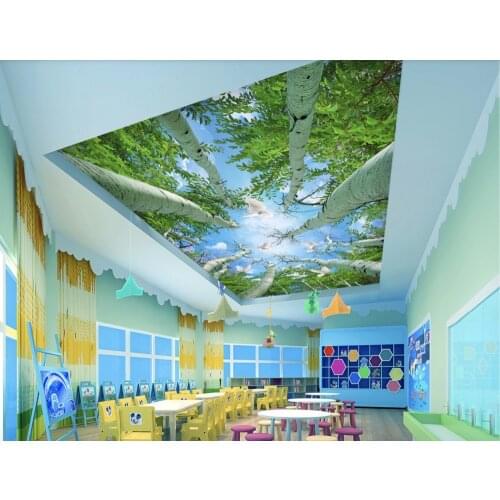 1838 Overlooking sky and trees PVC Stretched Ceiling Film For Home decoration