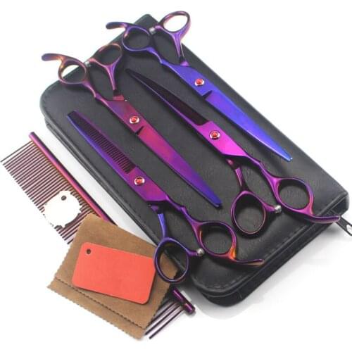 5 kit Japan steel 7 '' purple pet dog grooming hair cutting scissors dog thinning barber haircut shears hairdresser scissors set