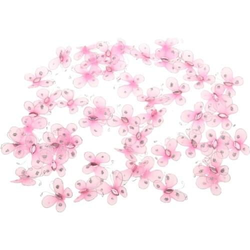 50x Pink Glitter Mesh Stocking Diamante Butterfly Wedding Craft Decoration