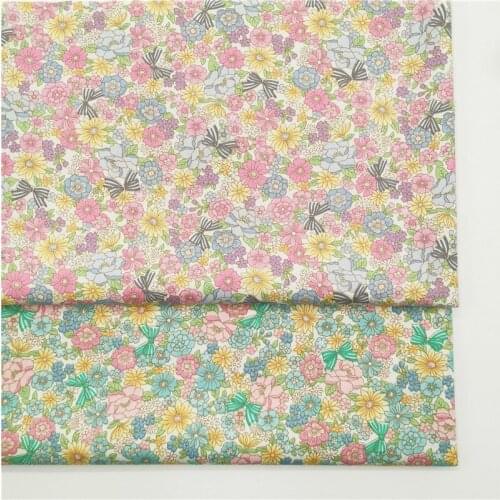 50x160cm Colorful Blooming Flower Bowknots Printed Cotton Fabric Floral Fabric Patchwork Cloth Dress DIY Sewing Quilting Home De