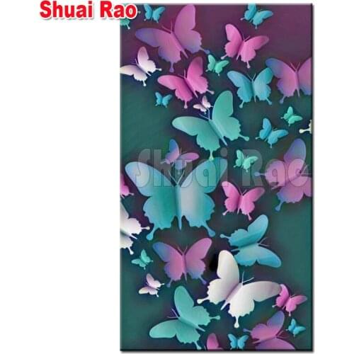 5d diy diamond painting blue green butterfly full square round diamond mosaic set cross stitch embroidery home art