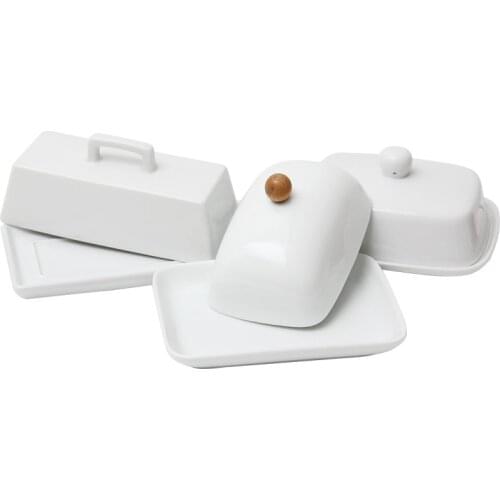 Quail 7 Inch Nordic Butter Sealing Tank,Ceramic,White,with Lid ,Cheese Server Storage Keeper Tray Cheese Dish