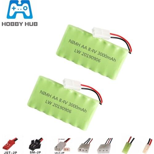 8.4v 3000mAh Rechargeable Battery For Rc toys Cars Gun Train parts AA NiMH Battery 8.4v 2400mah Battery Pack For Rc Boat 2PCS