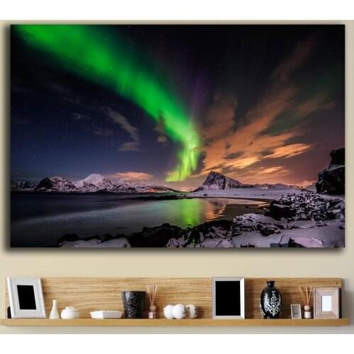 Aurora borealis clouds mountains Canvas Painting For Living Room Home Decoration Oil Painting On Canvas Wall Painting Unframed