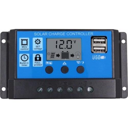 10A/20A/30A Auto Solar Charge Controller PWM Dual USB Output Solar Cell Panel Charger Regulator 12V24V Power HD LCD Display