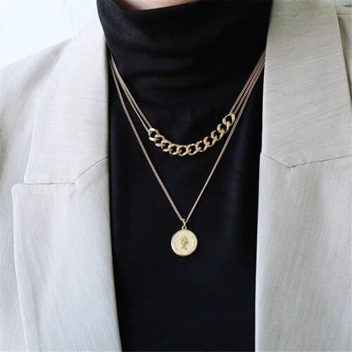 Boho New 2021 Fashion Multilevel Gold Silver Color Human Head Pendant Punk Necklace For Women Female Vintage Collar Jewelry Gift