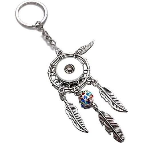 New Natural Opal Stone Dreamcatcher Keyring Fashion Boho Jewelry Feather 18mm Snap Button Keychain For Women Men