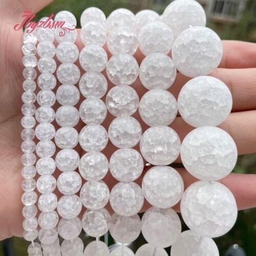 Natural White Rock Quartz Crystal Beads Round Frost Cracked Loose 6/8/10/12/14mm Stone Beads For DIY Necklace Jewelry Making 15"