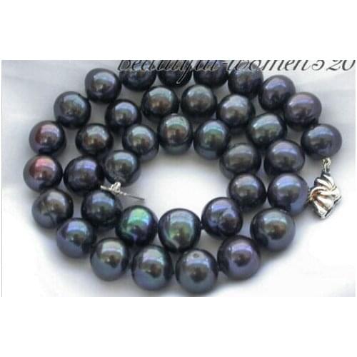 10-11mm black round freshwater pearl necklace 18inch