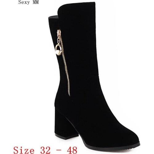 Spring Autumn Women Mid Calf Boots High Heels Woman Short Boots Shoes botas Small Plus Size 32 33 - 40 41 42 43 44 45 46 47 48