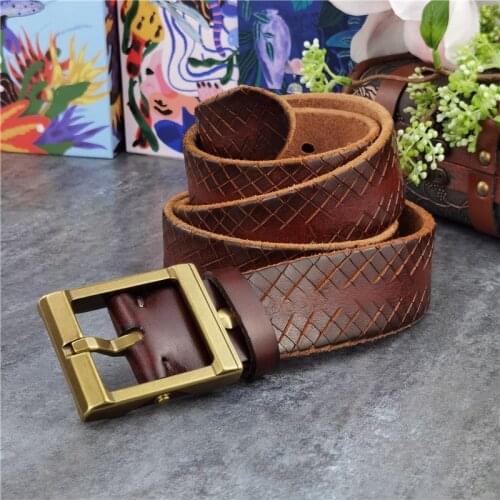 Designer Belt Carving Men Leather Belt Luxury Thick Men Belt Genuine Leather Ceinture Brass Belt Buckle Mens Belt MBT0599
