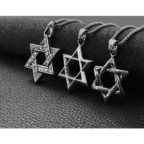 Hexagram Star of David Pendant Israel Chain Geometric Necklaces Men Women Stainless Steel Judaica Silver Color Jewish Jewelry