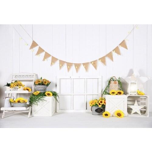 HUAYI Photography Backdrop Sunflowers wooden decor Photo Background Baby Child 1st Birthday Cake Smash Studio Photocalls W-4351