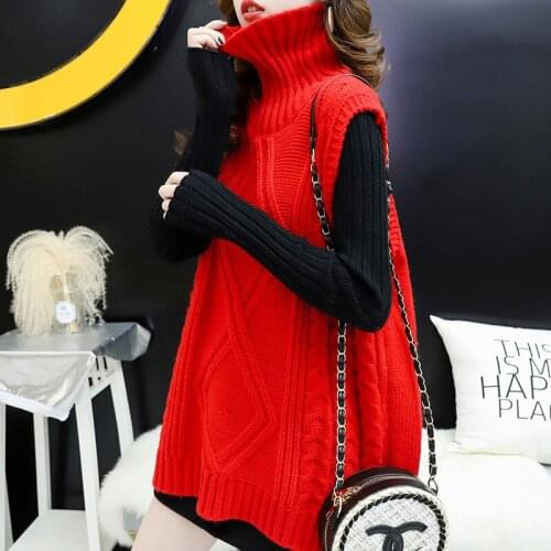 Red Turtleneck Sweater Womens Vest Knitted Top Autumn and Winter Inner Wear