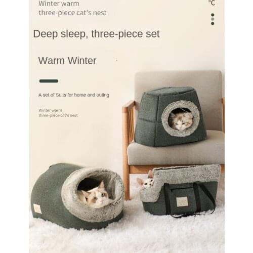 Pet cat nest winter warm four seasons general pet home nest cat semi-enclosed dog bed supplies three-piece set