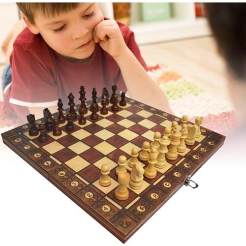 Magnetic Folding Chess Board 3 in 1 Chess Folding Plate Wood Brown Chess Board for Beginners Children Adults Set