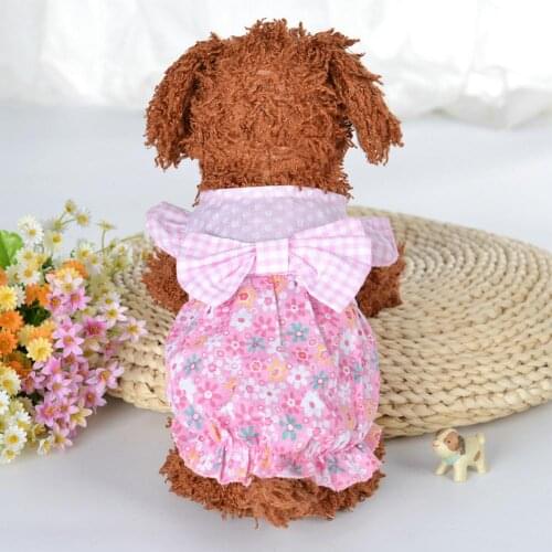 Cute Summer Floral Printing Bowknot Dress for Small Pet Puppy Pomeranian