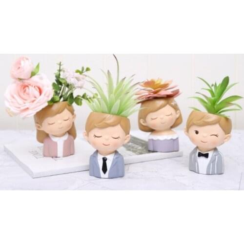 Cute Couples Planters Little Boys Girls Flower Pot Succulents Cactus Plants Pot Fairy Garden Decor Wedding Gift Home Decor