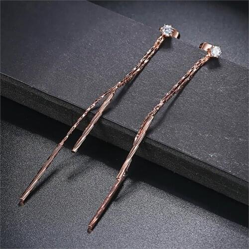 Minimalist Tassel Drop Earring For Women White Rose Gold Color Copper Fashion Jewelry For Daily Party E805 E814