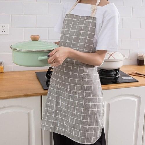 Apron Fashion Men Women Solid Cooking Kitchen Restaurant Bib Dress With Pocket Oil-proof Simple Household Kitchen Cooking Apron