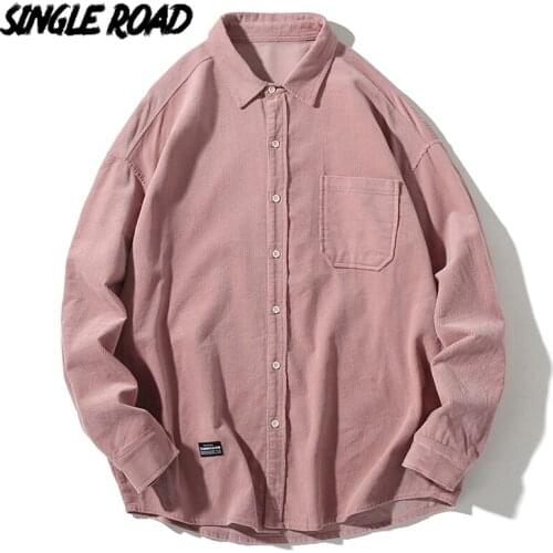 Single Road Mens Shirt Fashion Pink Long Sleeve Casual Shirts Male Coat Japanese Streetwear Harajuku Korean Man Shirts For Men