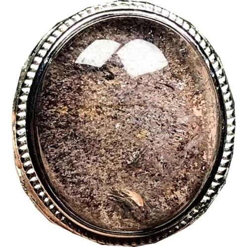 Top Natural Ghost Phantom Quartz Ring Jewelry For Man Clear Crystal Garden 24x21mm Oval Beads Stone Adjustable Size Ring AAAAA