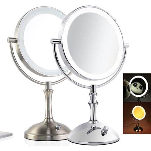 8Desktop 8 Inch Makeup Mirror 2-Face Metal Mirror 3X 5X 10X Magnifying Cosmetic Mirror LED Lamp Adjust the Brightness