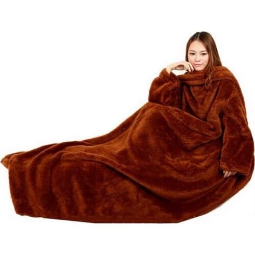 Coral Fleece Blanket With Sleeves Super Soft Warm Outdoor Adult Winter Hooded TV Blankets