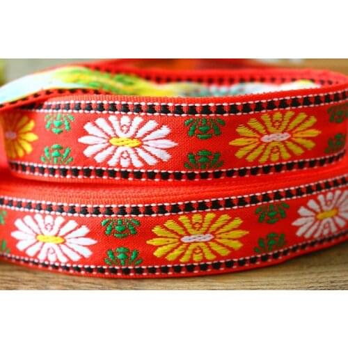Wide 3cm 10yards/lot Polyester Woven Jacquard Ribbon red background flowers for curtain and clothing accessory LS-2363