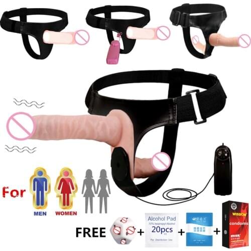 Strap on Ultra Realistic Double Penis Dildos Elastic Vibrator Vibrating for Women men gay Lesbian Sex Toys Female Masturbation