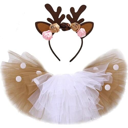 Christmas Deer Tutu Skirt for Girls Kids Reindeer Costume Toddler Baby Girl Deer Skirt Halloween Children Outfits for Birthday