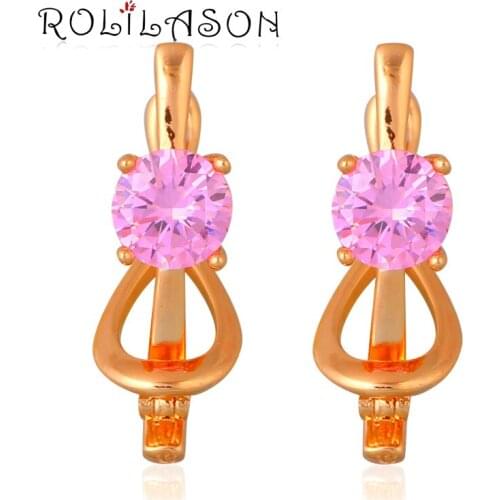Christmas Gifts Pink Crystal Earring for Teen Girls Gold Tone Party Fashion Jewelry Zircon Clip Earrings JE1063