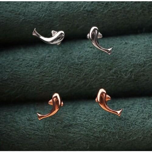 Exquisite 925 Silver Dolphin Stud Earrings Simple Daily Hypoallergenic Post Earrings for Women Birthday Party Lover Gifts