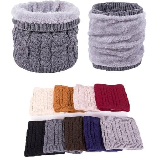 Unisex Winter Scarf Men Women Warm Plush Ring Scarves Solid Color Neck Scarf