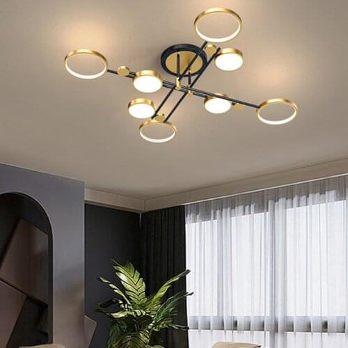 Modern Chandelier Gold Light Fixtures Living Room Frame Aluminum Salon Kitchen Lighting Led Ceiling Lamp 3 Color Dimmable