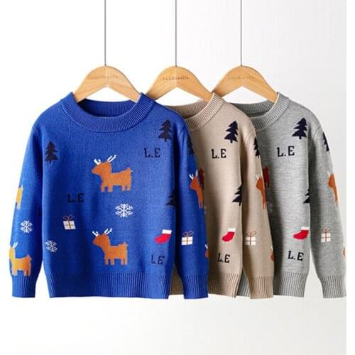 Childrens Sweater Christmas Snowflake Deer Crew Neck Kids Boys Girls Pullover Bottoming Sweater Autumn Winter Knit Clothes Tops