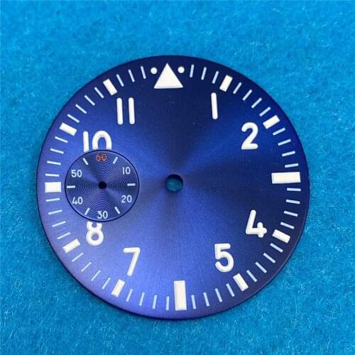 Spare Part Blue Watch Dial 38.8mm Green Luminous Watch Plate Big Pilot for 6498
