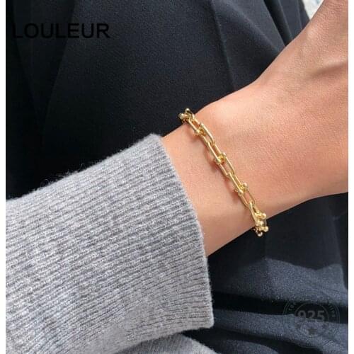 LouLeur 925 Sterling Silver Crude Chain Bracelets Western Style Rock Punk Buckle Bracelet For Women Fine Jewelry Bracelet Charm