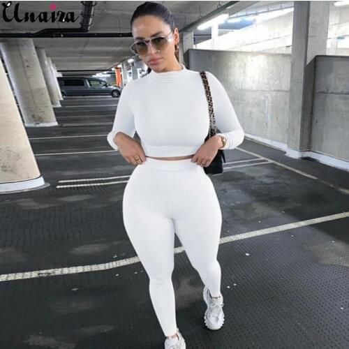 UNAIZA Women Sports Long-Sleeved Two-Piece Suit 2020 Autumn And Winter Womens Slim Solid Color Elegant New Fashion Casual Suit
